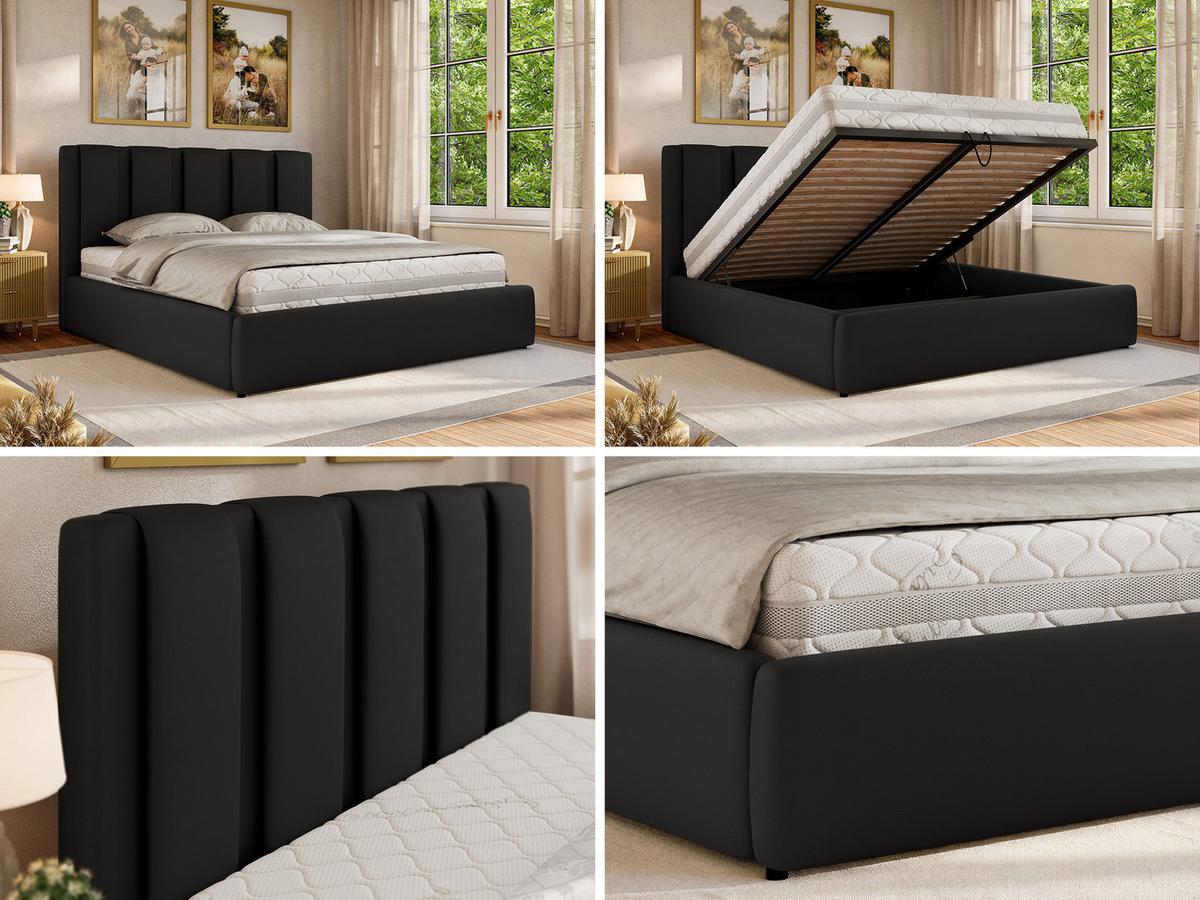 POLSTERBETT SAVINO CLASSIC 140/200 - Schwarz Kunstleder - Multipocket-Matratze - Schwarz, Textil (140/200cm) - MKS