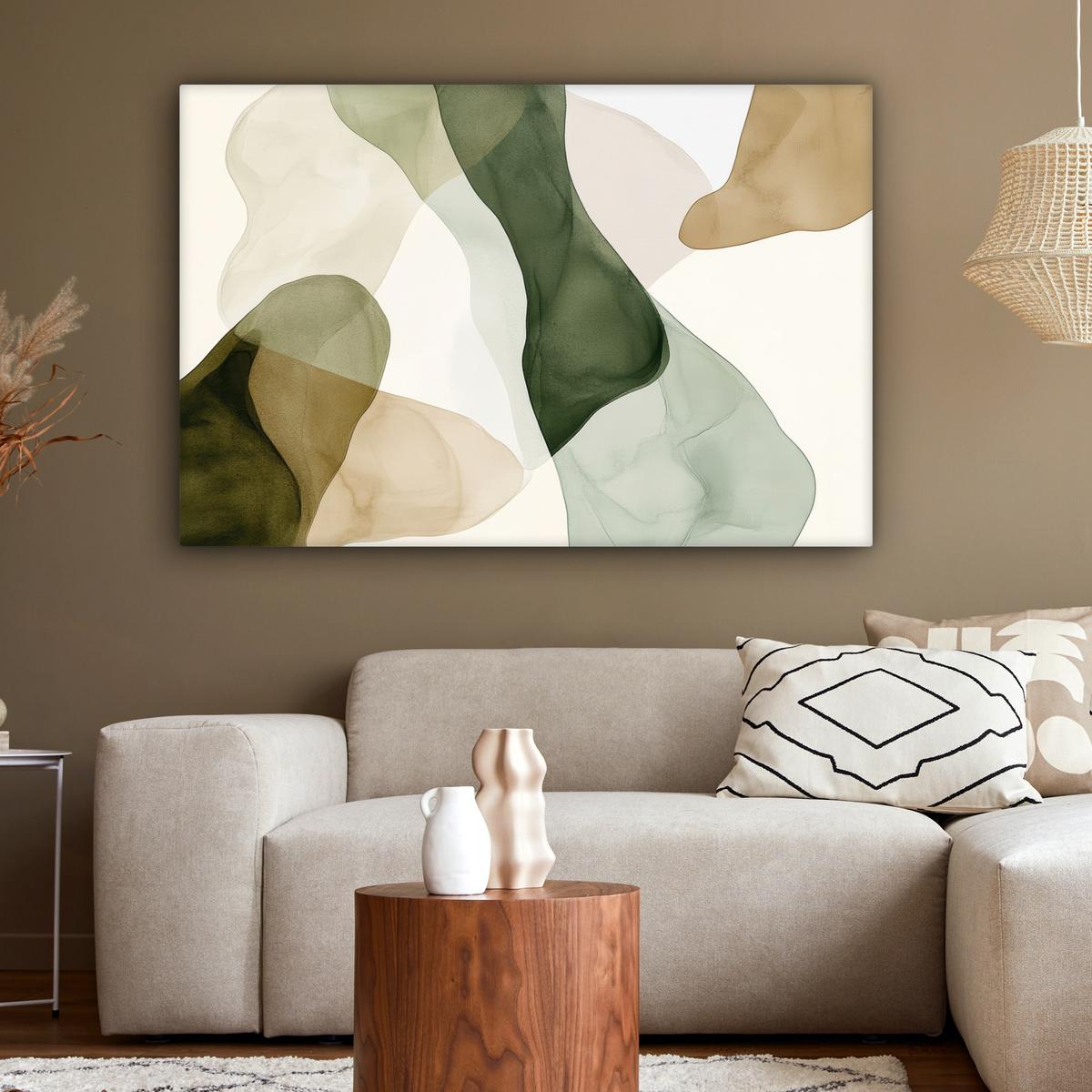 LEINWANDBILD Japandi - Abstrakt - Grün Wohnzimmer Groß 120x80 cm - Salbeigrün, Textil (120/80cm) - MuchoWow