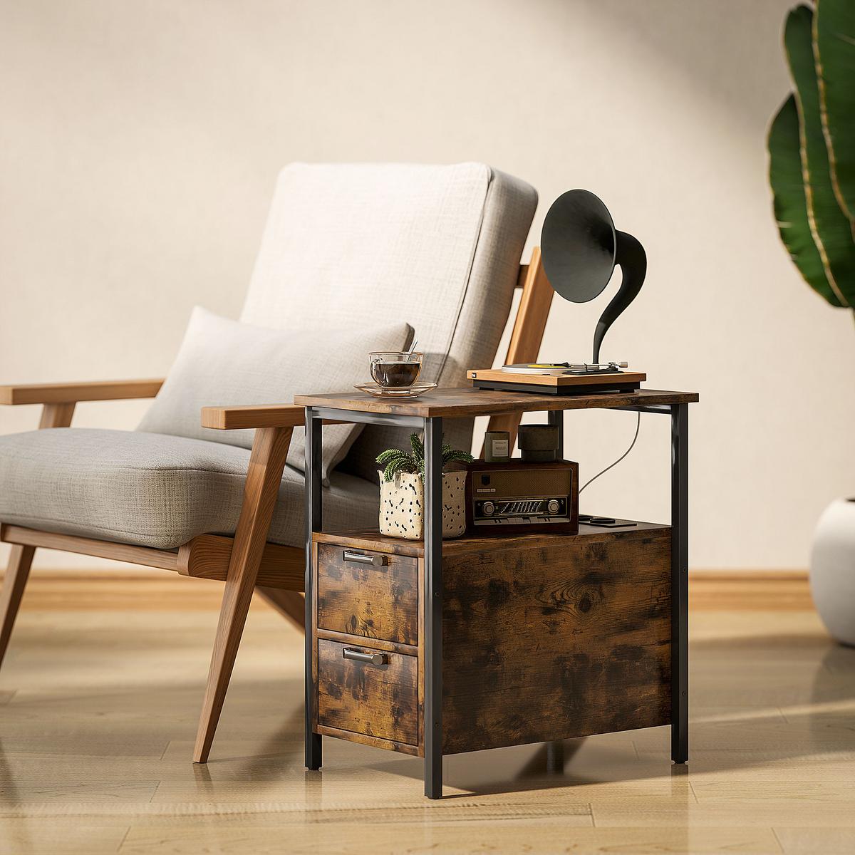 BEISTELLTISCH Couchtisch mit Aufladestation, USB-Anschlüssen und Steckdosen - Braun, Holzwerkstoff (55/35/58.5cm) - HOMCOM