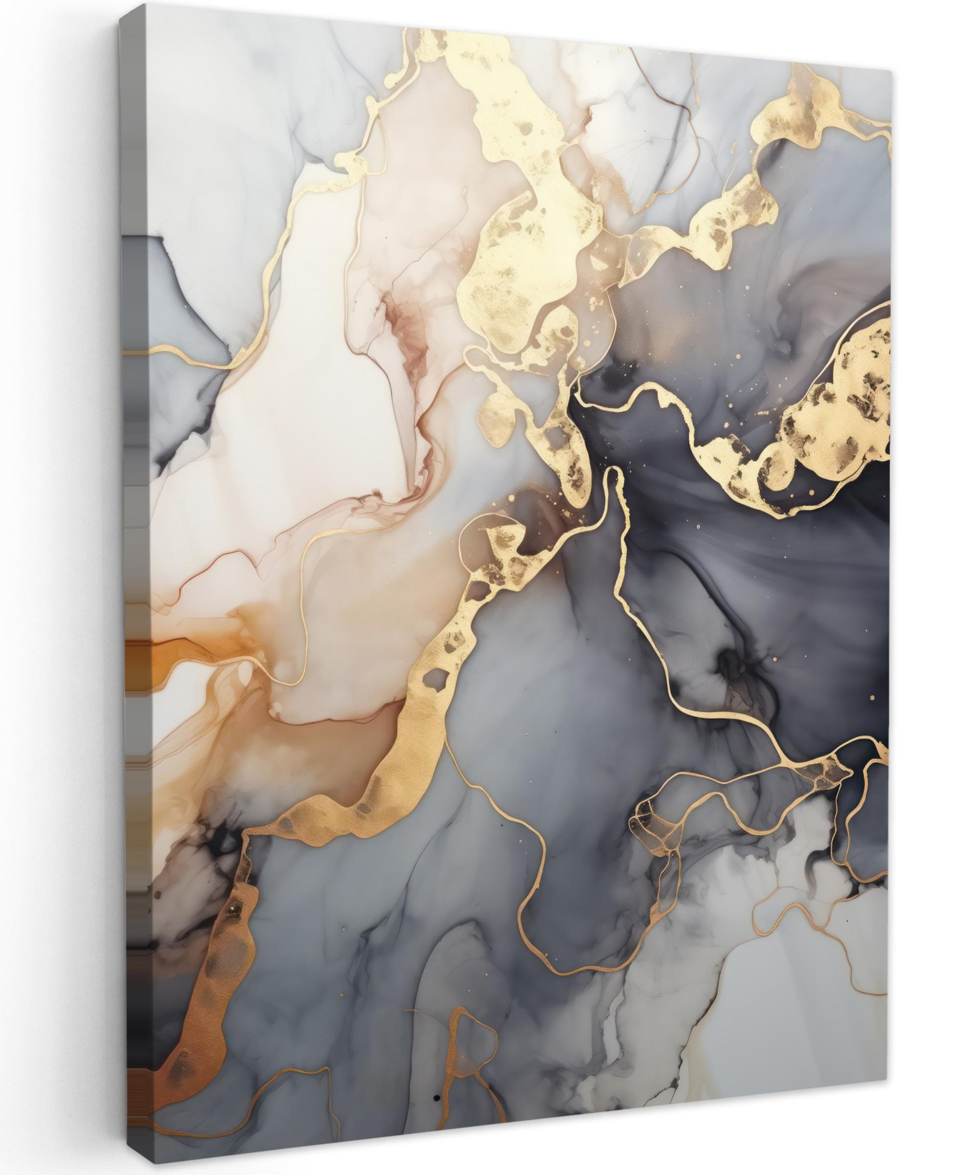 LEINWANDBILD Marmor - Schwarz - Gold - Weiß Room Decor 30x40 cm - Dunkelgrau, Textil (30/40cm) - MuchoWow