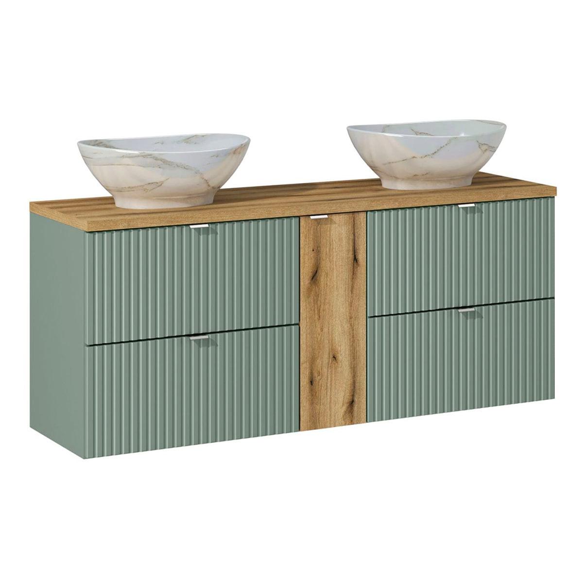 DOPPELWASCHTISCH 140.4cm Jade Grün und Holz - Grün, Holzwerkstoff (140.4/59/40cm) - Petits-meubles