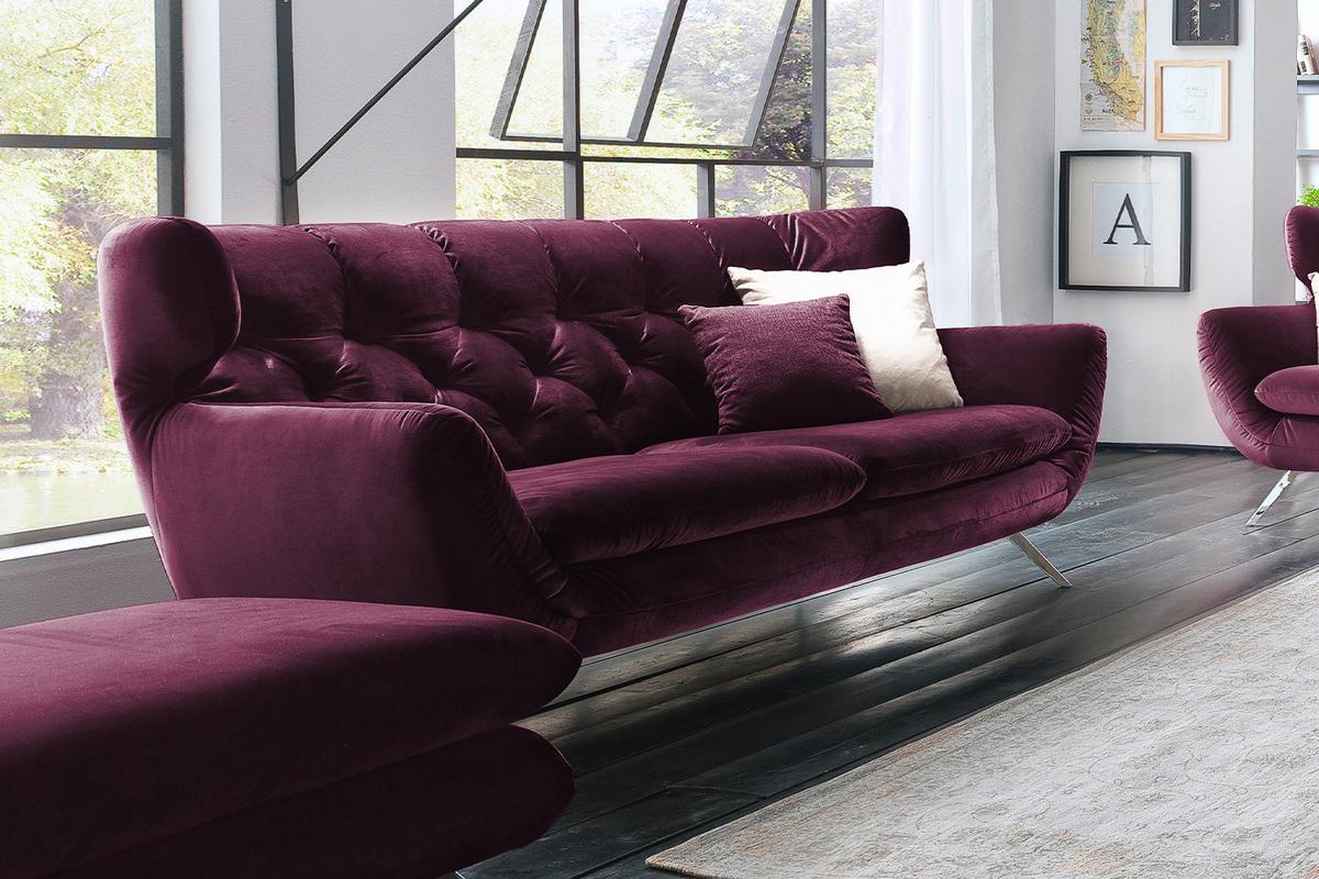SOFA CHARME Violett Velvet - Violett/Silberfarben, Textil/Metall (175/94/95cm) - KAWOLA