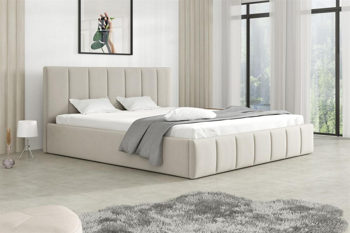 POLSTERBETT Detroit Komplettset - Beige, Holzwerkstoff/Textil (120/200cm) - Fun Möbel