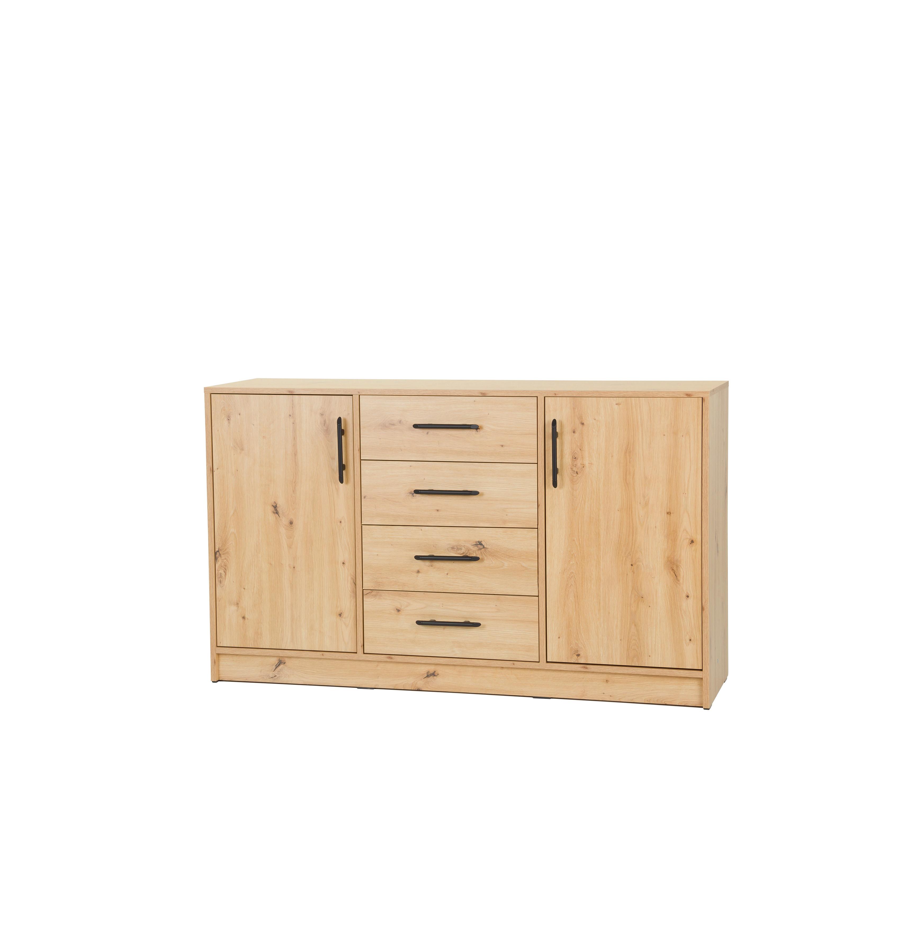 KOMMODE VANO 140/84/40cm mit 4 Schubladen 2 Türen Eiche Artisan - Eiche Artisan, Holzwerkstoff (140/84/40cm) - MASSENO