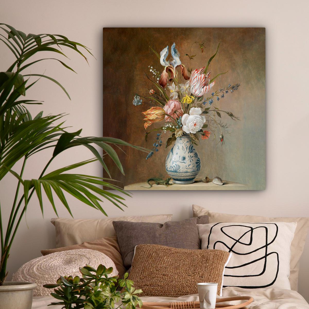 LEINWANDBILD Alte Meister - Blumen - Balthasar van der Ast Deko Groß 90x90 cm - Hellbraun, Textil (90/90cm) - MuchoWow