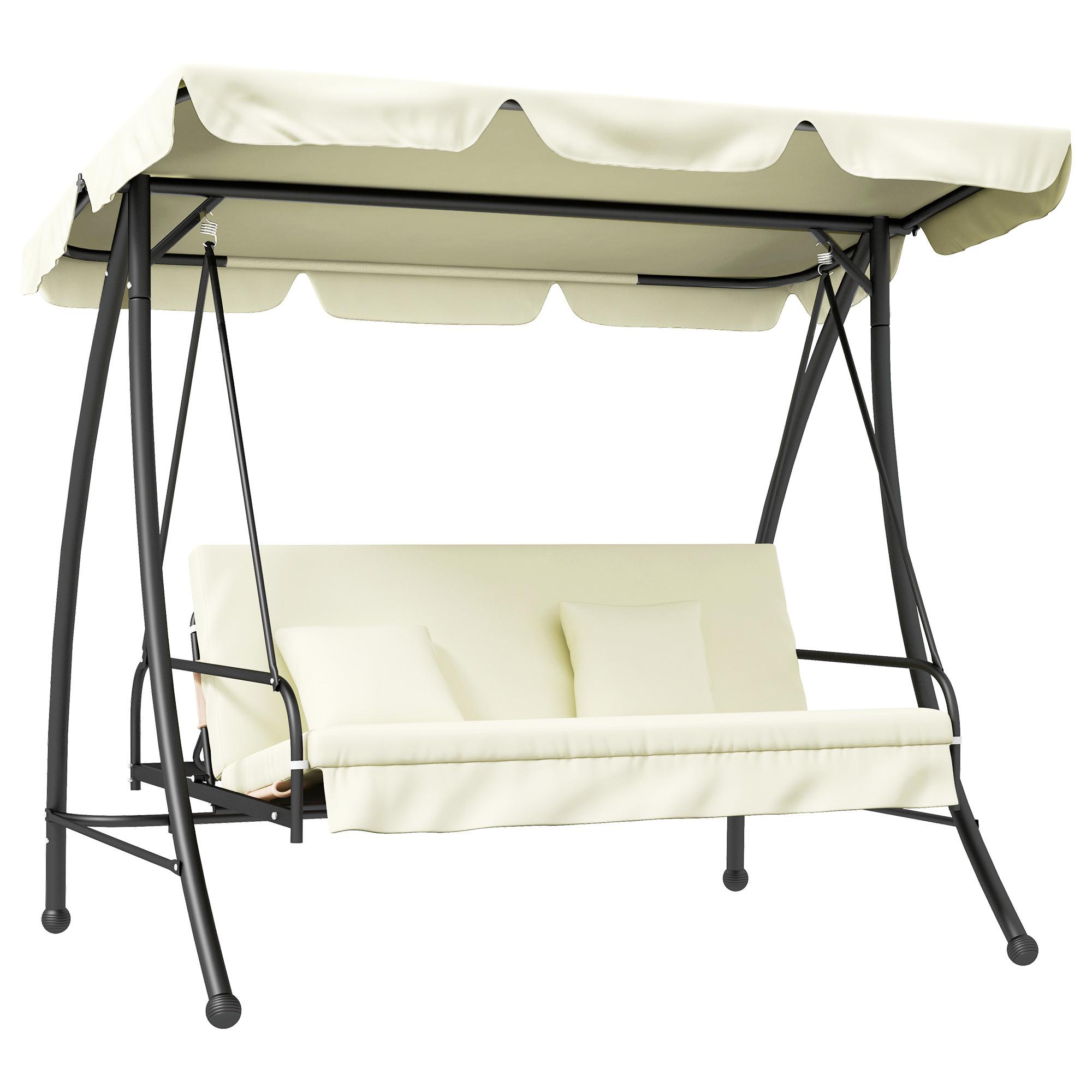 HOLLYWOODSCHAUKEL 2 in 1 mit Liegefunktion 3-Sitzer Gartenschaukel Cremeweiß - Creme, Metall (125/170/210cm) - Outsunny