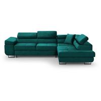 ECKSCHLAFSOFA Waldo verstellbaren Kopfstützen, Dunkelgrün, rechts - Dunkelgrün/Schwarz, Textil (275/203cm) - Beautysofa