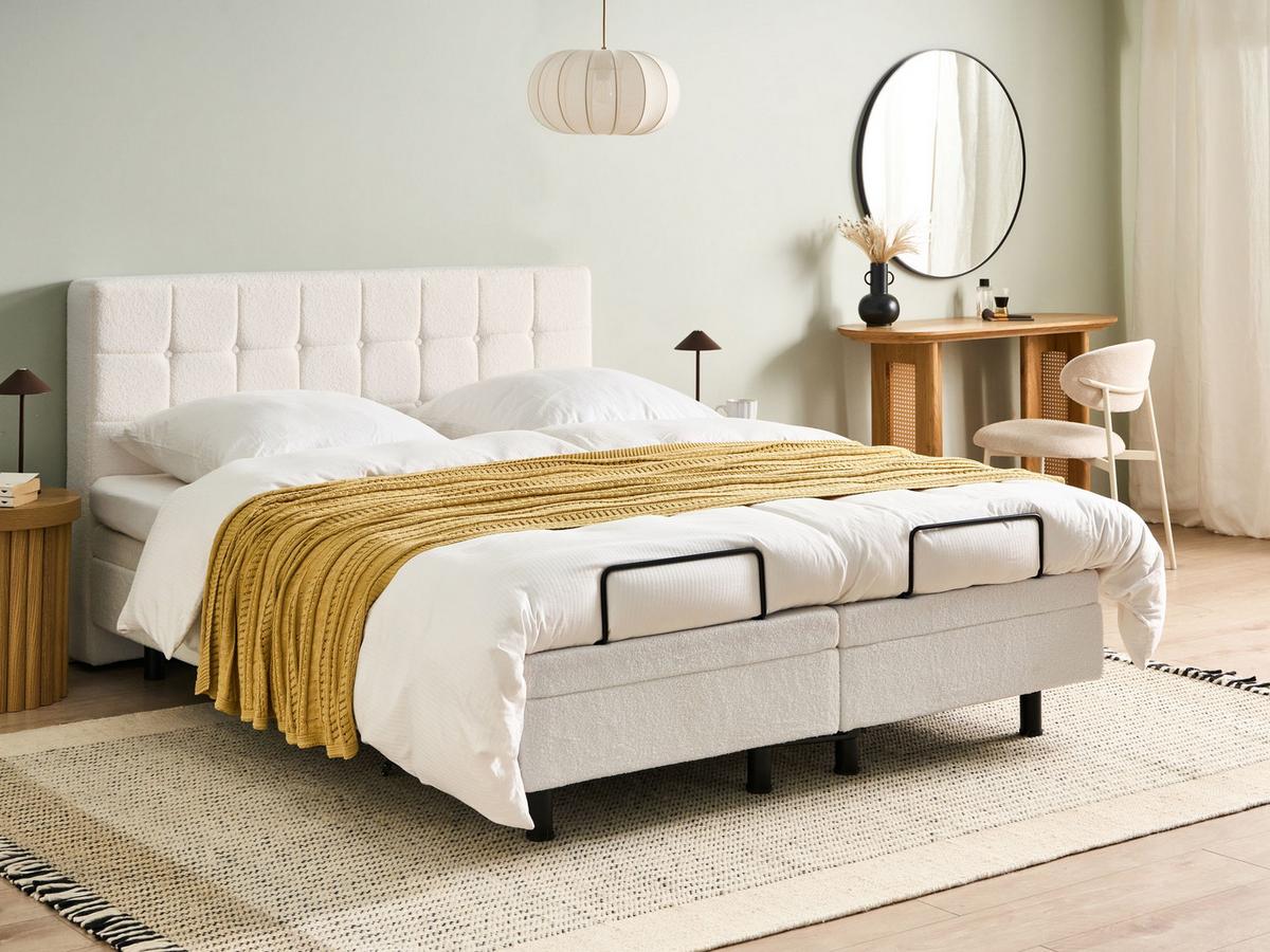 BETT verstellbar 160/200 cm Bouclé Cremeweiß Duke - Creme, Textil (160/200cm) - Beliani