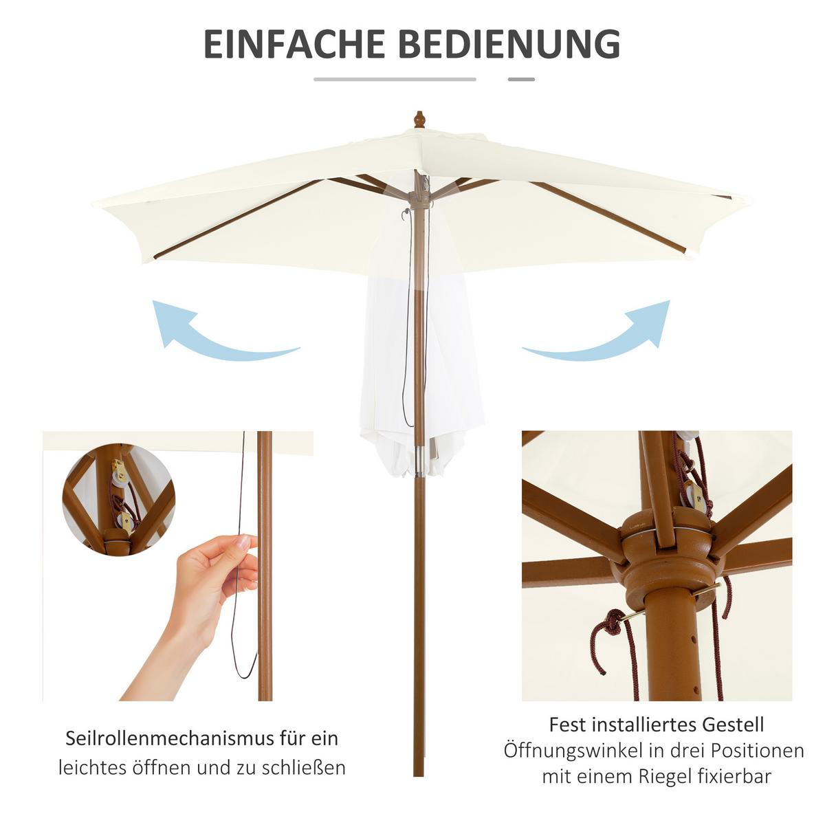 SONNENSCHIRM, Bambus, Tannenholz, Polyester, Weiß - Weiß, Holz (250/250cm) - Outsunny