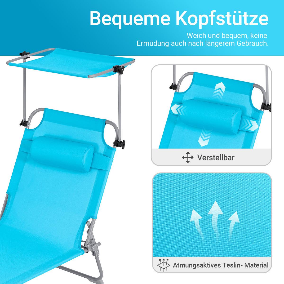 SONNENLIEGE Blau - Blau, Textil/Metall (195/90/63cm) - SoBuy