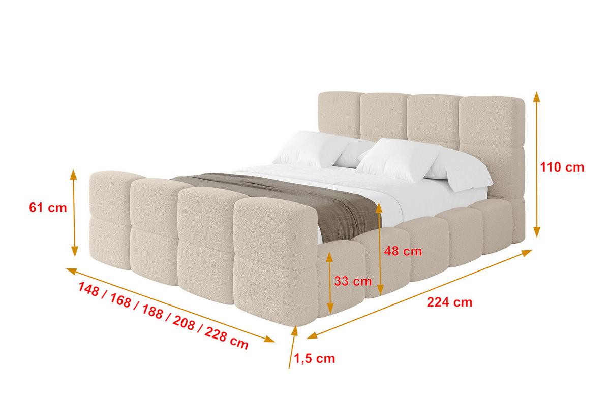 POLSTERBETT mit Bettkasten und Lattenrost, Bett mit Matratze H3/H4, Kopfteil, Boxbett, Doppelbett mit Stauraum - NATA-Z 200x200 Dunkelbeige - Hellbraun, Holzwerkstoff/Textil (200/200cm) - ALTDECOR