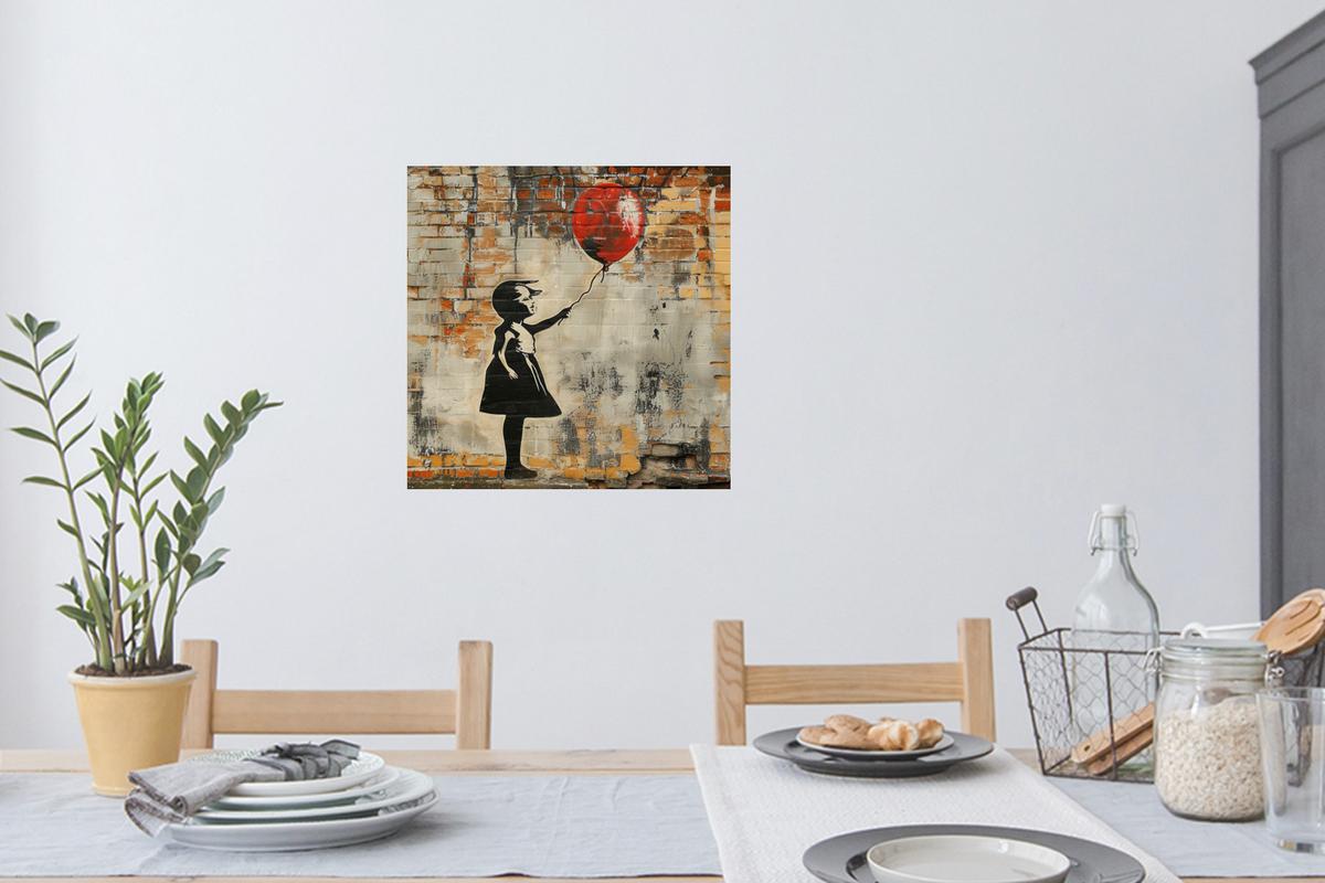 WANDTATTOO Graffiti - Banksy - Mädchen - Straßenkunst 50x50 cm - Sandfarben, Kunststoff (50/50/0.1cm) - MuchoWow