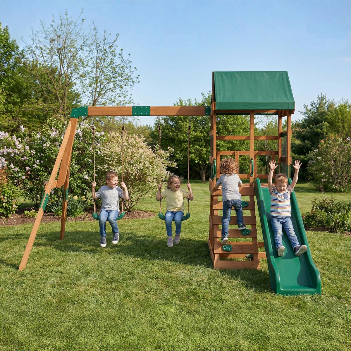 SCHAUKELGESTELL Holz Kunststoff Grün - Grün, Holz (284/233/315cm) - AIYAPLAY