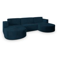 WOHNLANDSCHAFT VEZZO M Blau Velours-Stoff mit Schlaffunktion - Blau, Holz (347/85/174cm) - MASSENO