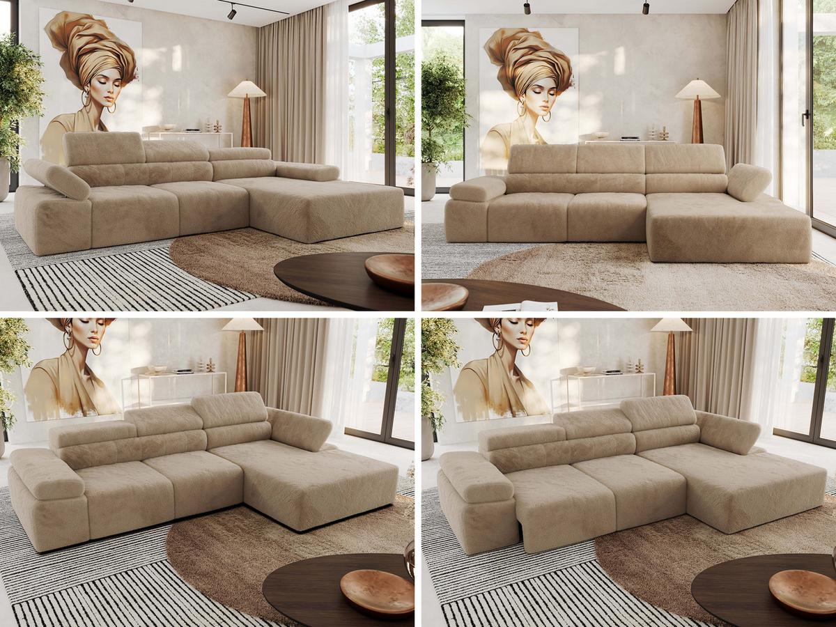 ECKSOFA RILASSO L Beige Plüsch - rechts - Beige/Schwarz, Kunststoff/Textil (174/296cm) - MKS