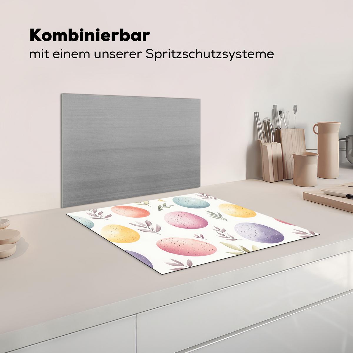 HERDABDECKPLATTE Eier - Bunt - Muster Abdeckung Ceranfeld 59x51 cm - Weiß, Kunststoff (59/51/0.2cm) - MuchoWow