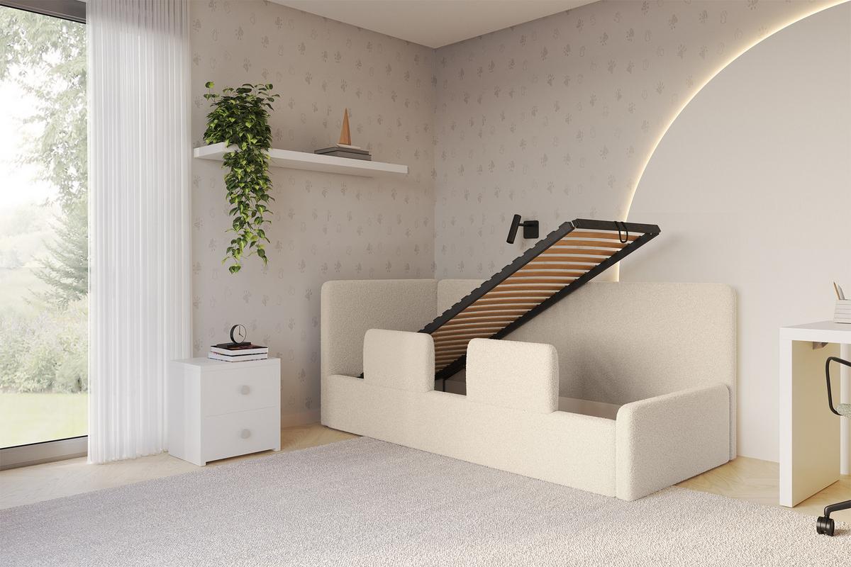EINZELLBETT Jugendbett mit Bettkasten, Rechts - NORY 80x200 Dunkelbeige - Taupe, Holzwerkstoff/Textil (80/200cm) - ALTDECOR