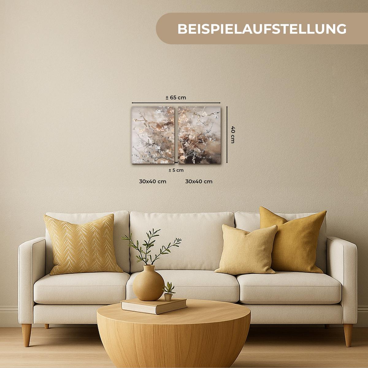 LEINWANDBILD 2er Set Mandelblüte - Abstrakt - Beige 60x40 cm - Beige, Textil (60/40cm) - MuchoWow