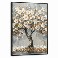 LEINWAND Bilder mit Rahmen - Baum - Blumen - Weiß - Natur - Kunst - 50x70 - Weiß, Textil (50/70cm) - MuchoWow