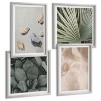 BILDER SET 4er Set - 50x50 cm & 40x60 cm Silberner Rahmen - Steine, Holz, Stofftexturen - Silberfarben, Kunststoff (50/50cm) - TULUP