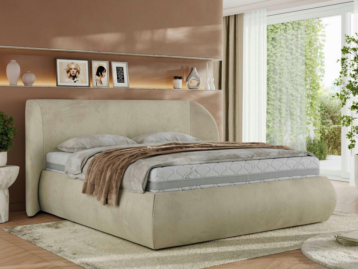 POLSTERBETT CAELA CLASSIC 140/200 - Beige Velvet - Multipocket-Matratze - Beige, Textil (140/200cm) - MKS