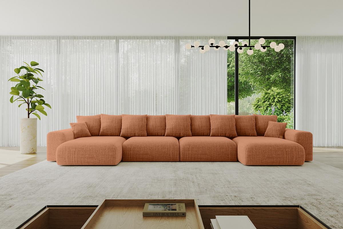 WOHNLANDSCHAFT mit Schlaffunktion ESKAR-U2-464x176x72cm Apricot - Orange, Holzwerkstoff/Kunststoff (176/72/464cm) - ALTDECOR