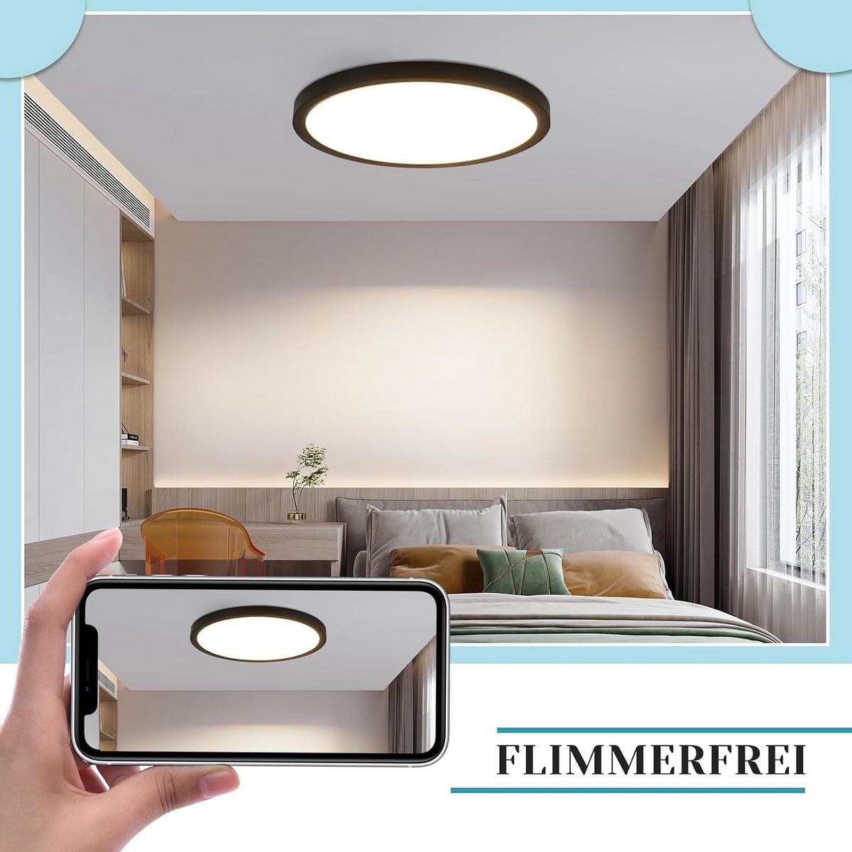LED DECKENLEUCHTE Daphneira 30/30/2.4 cm - Schwarz, Kunststoff (30/30/2.4cm) - ZMH