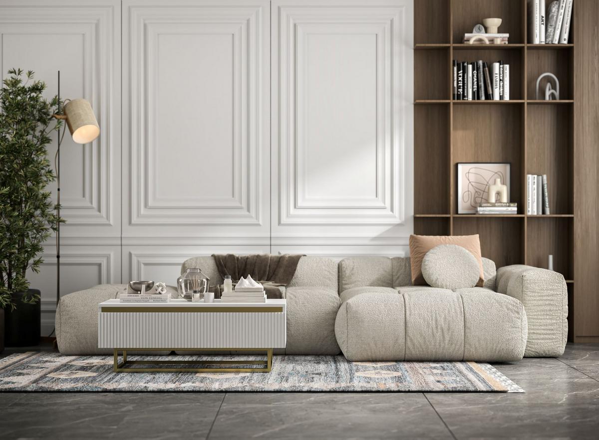 COUCHTISCH Selene Weiß matt 109 cm mit Metallrahmen - Goldfarben/Weiß, Holzwerkstoff/Metall (50/109/39cm) - Meble Lindner