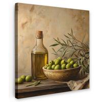 LEINWANDBILD Oliven - Stilleben - Vintage Deko Wohnzimmer 20x20 cm - Olivgrün, Textil (20/20cm) - MuchoWow