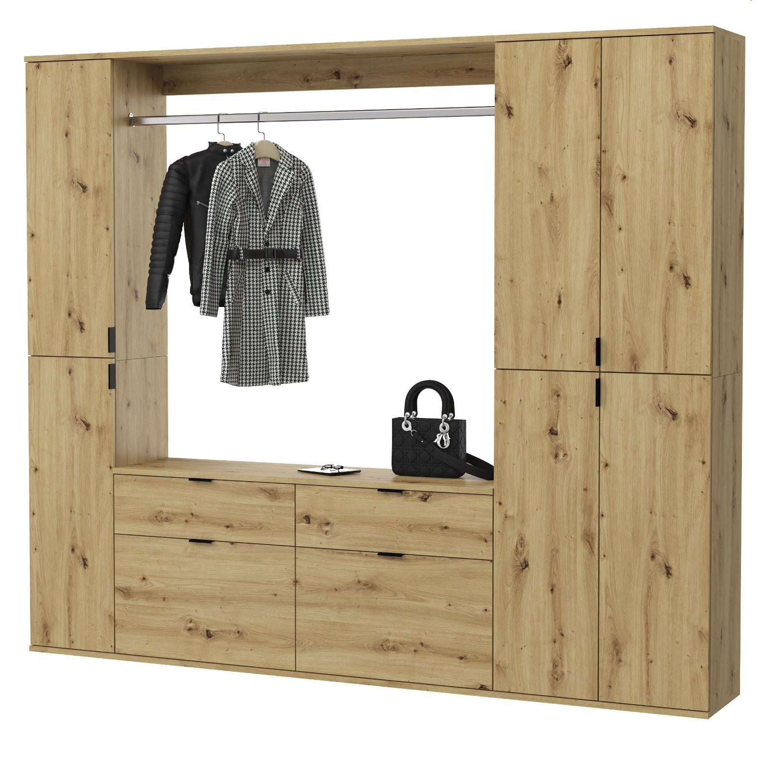 GARDEROBEN-SET Eiche 212 cm, Komplettset mit viel Stauraum - Schwarz/Eiche Artisan, Holzwerkstoff/Kunststoff (212/193/34cm) - Inn.Furn