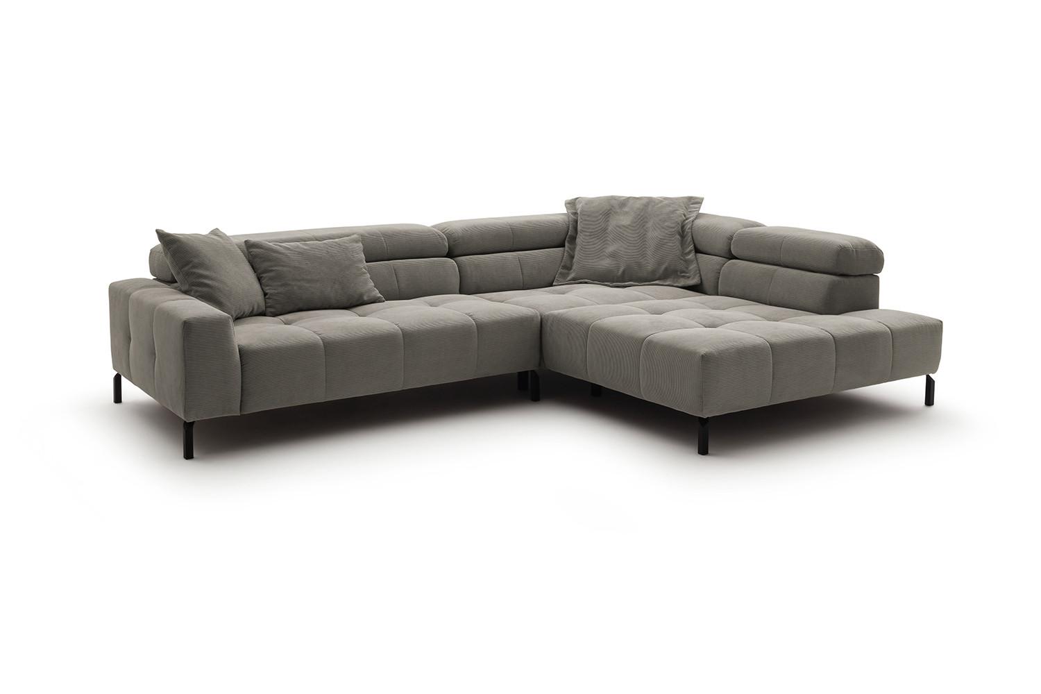 ECKSOFA OHIO Grau Cord - Schwarz/Grau, Textil/Metall (311/219cm) - KAWOLA