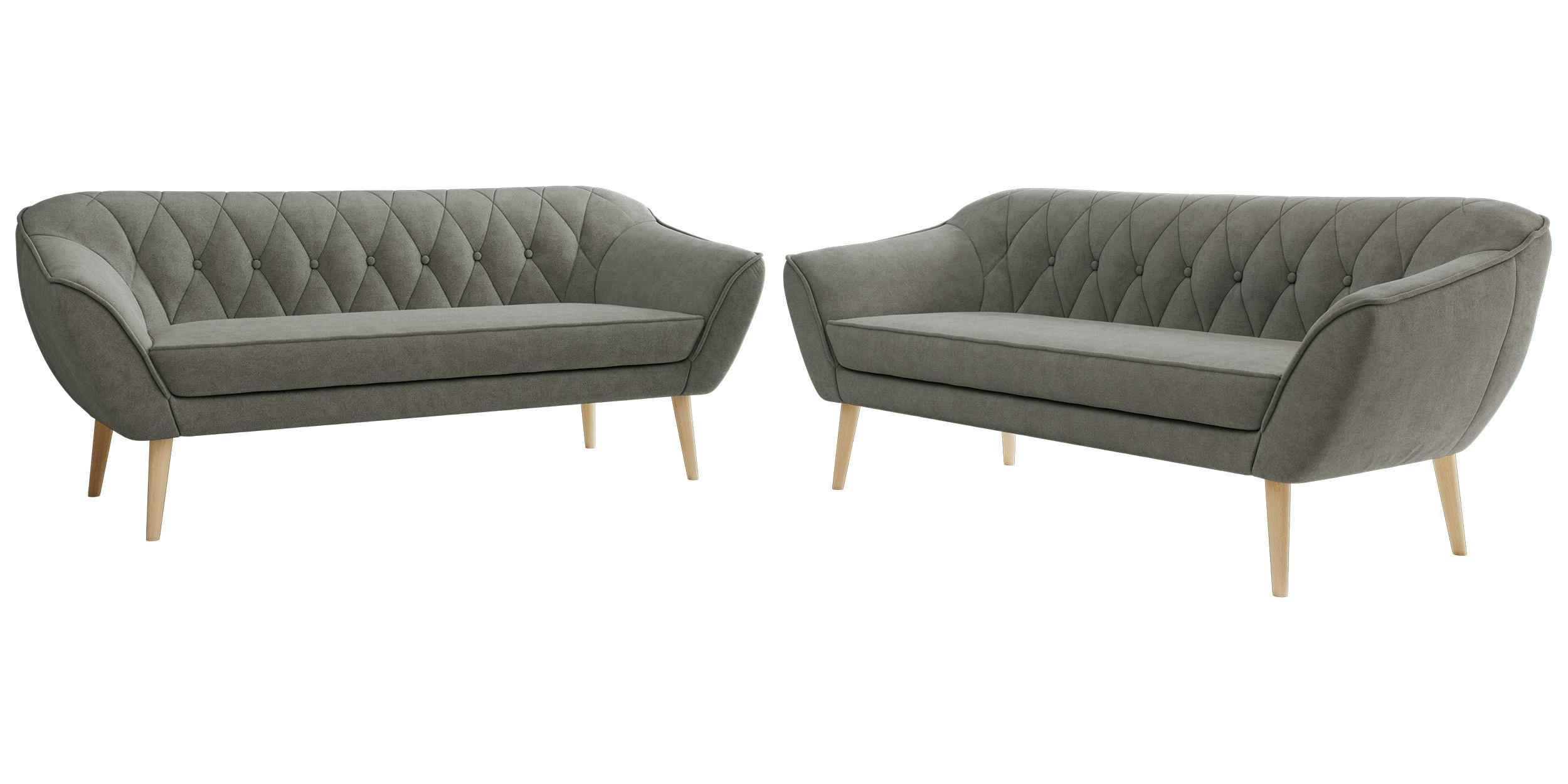 SITZGARNITUR PIRS 3+3 - Grau Strukture - Holzbeine - Platinfarben/Buchefarben, Holzwerkstoff/Textil (180/75/74cm) - MKS