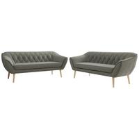 SITZGARNITUR PIRS 3+3 - Grau Strukture - Holzbeine - Platinfarben/Buchefarben, Holzwerkstoff/Textil (180/75/74cm) - MKS