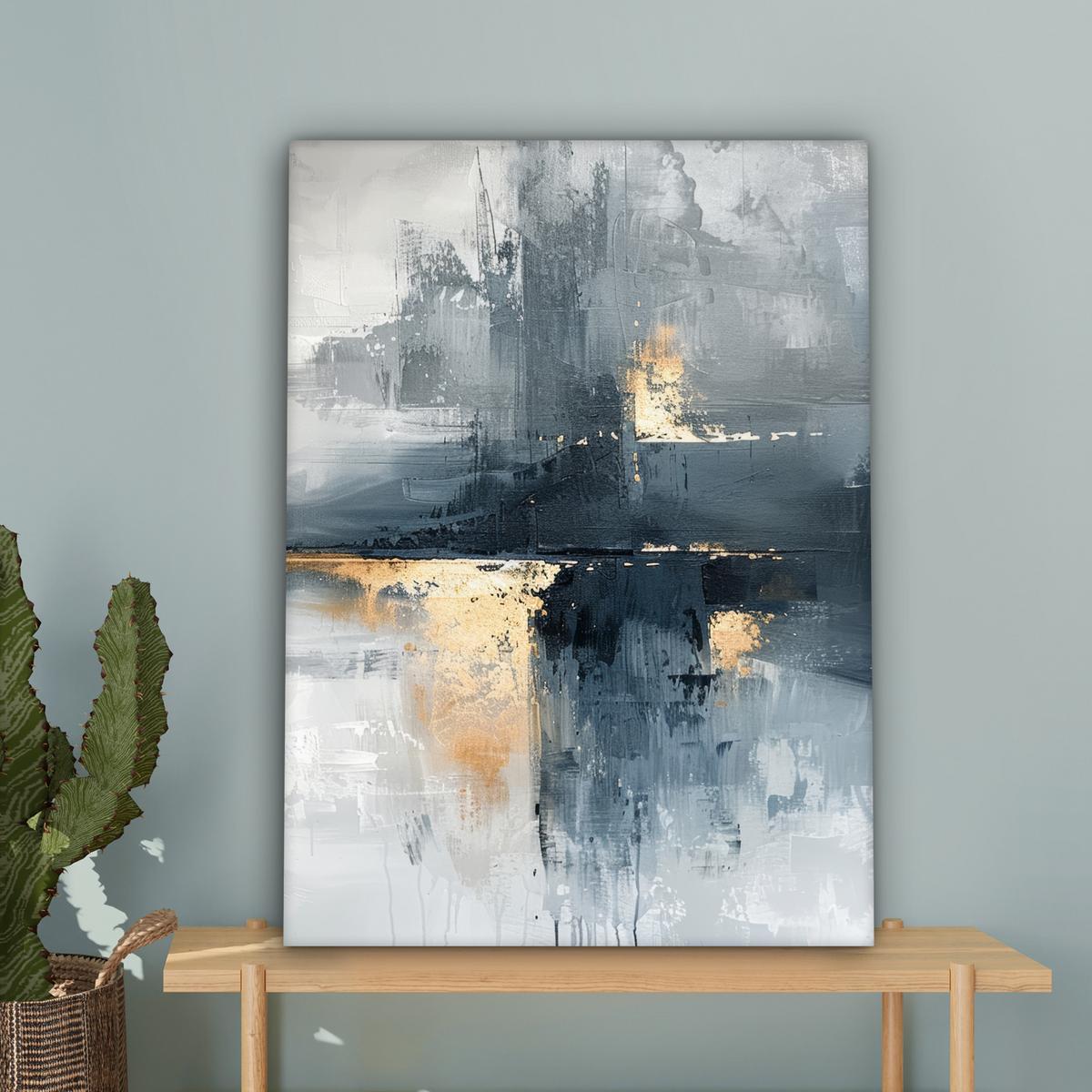 LEINWANDBILD Kunst - Grau - Gold - Abstrakt Wandbild Wohnzimmer 60x80 cm - Dunkelgrau, Textil (60/80cm) - MuchoWow