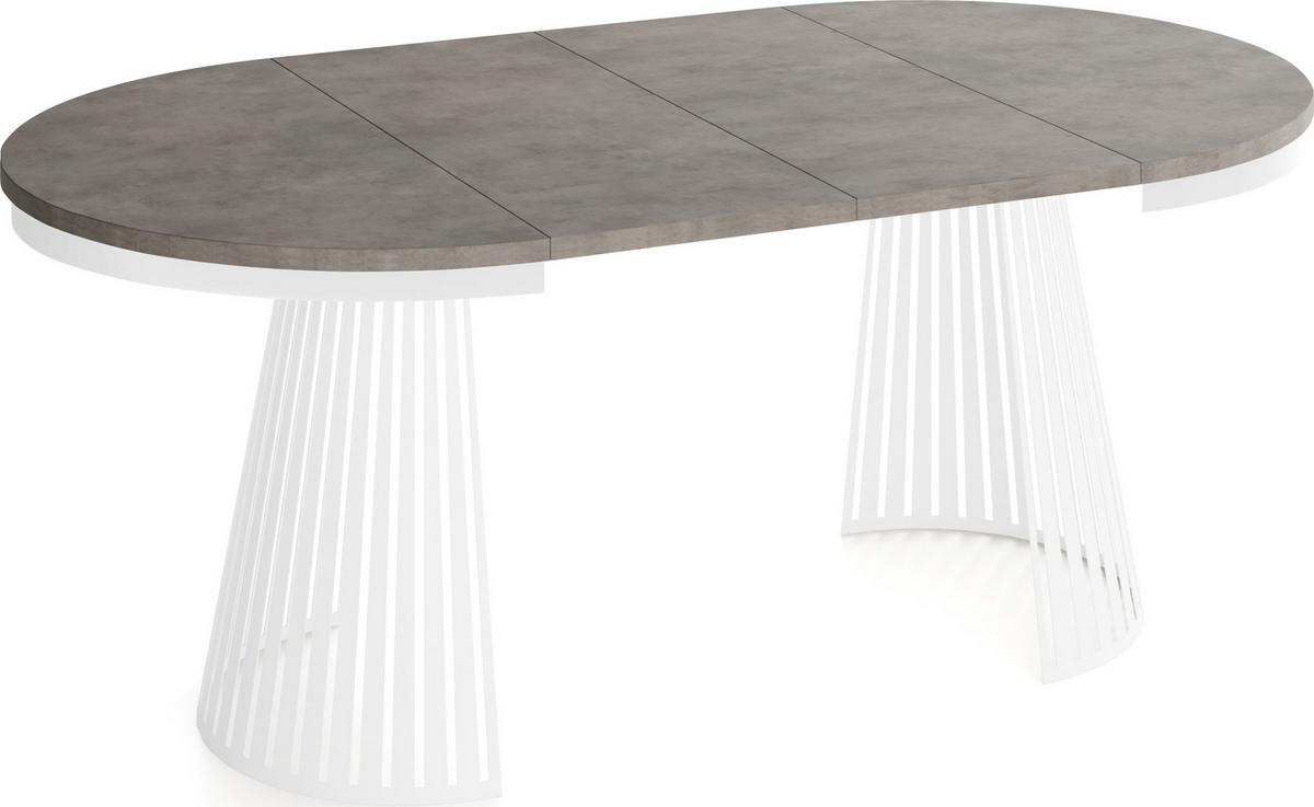 ESSTISCH Naro rund ausziehbar mit Weißem Lamellen-Metallgestell, Beton-Optik Dunkelgrau 120-200/120/76 cm - Dunkelgrau/Weiß, Holzwerkstoff/Metall (120/196/76cm) - WFL GROUP