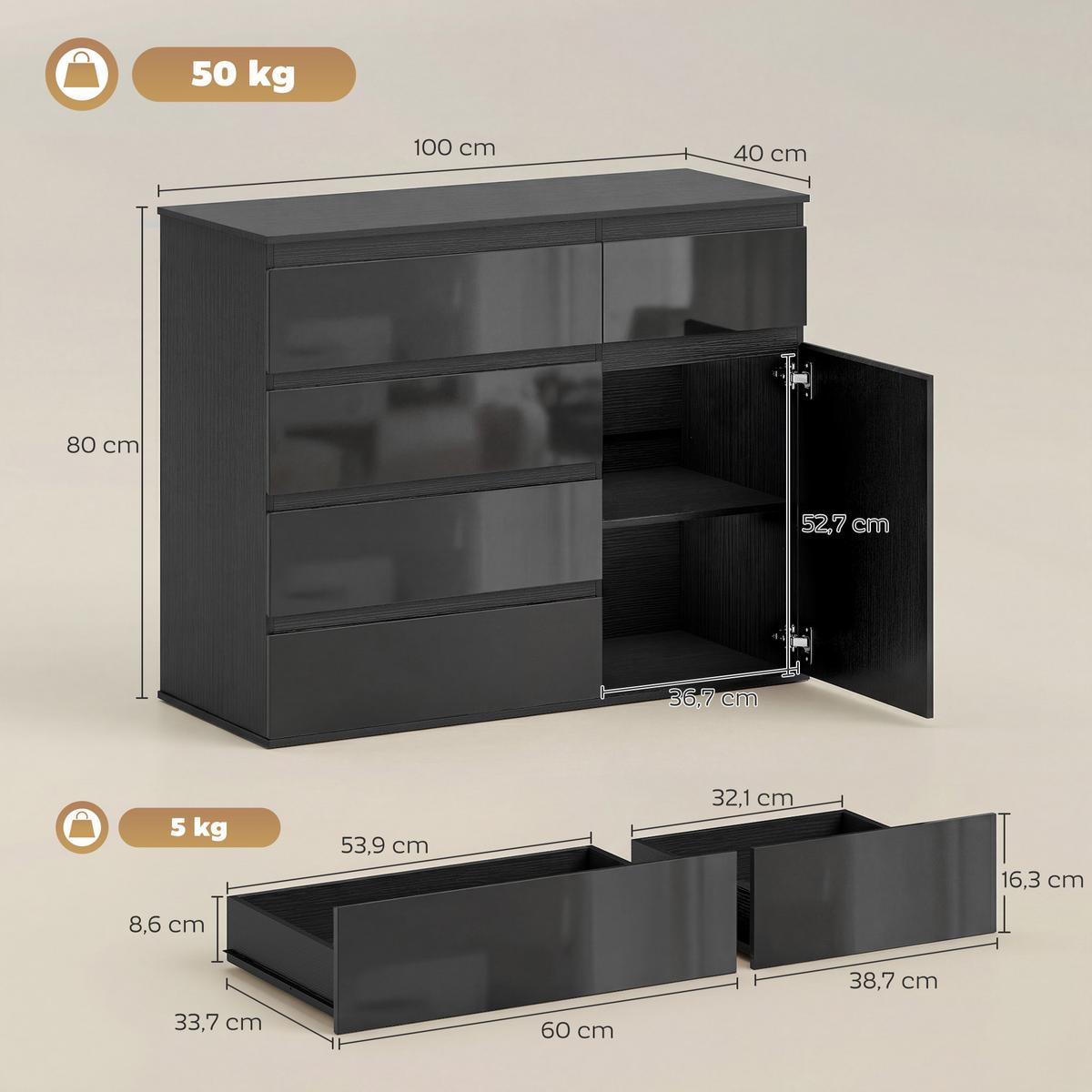 SIDEBOARD Schwarz 100/40/80 cm - Schwarz Hochglanz/Weiß Hochglanz, Holzwerkstoff (40/80/100cm) - HOMCOM