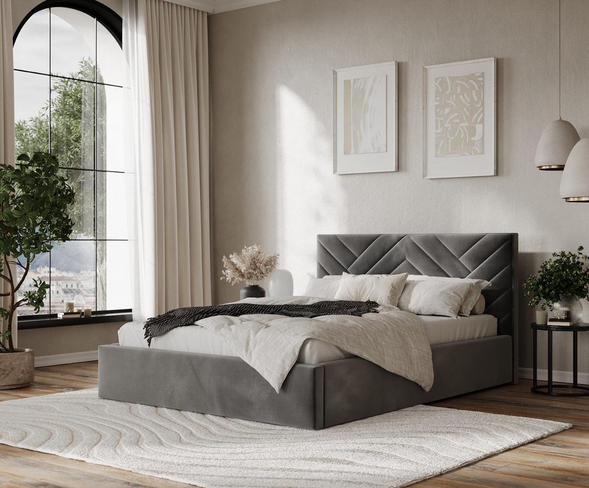 POLSTERBETT Arco 160/200 cm Grau im Kronos Stoff - Schwarz/Naturfarben, Holz/Holzwerkstoff (160/200cm) - AltaBeds