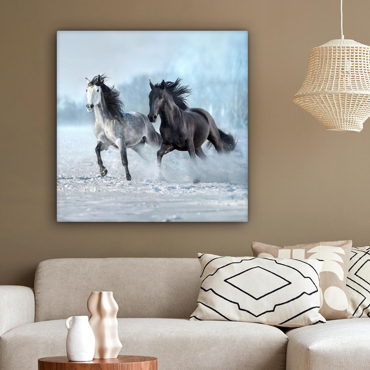 LEINWANDBILD Pferde - Winter - Tiere - Natur - Schnee Deko Groß 90x90 cm - Anthrazit, Textil (90/90cm) - MuchoWow