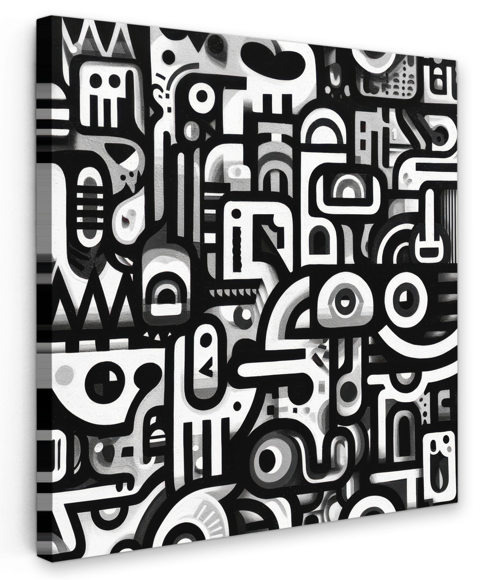 LEINWANDBILD Symbole - Abstrakt - Grafik - Schwarz Deko Groß 90x90 cm - Schwarz, Textil (90/90cm) - MuchoWow
