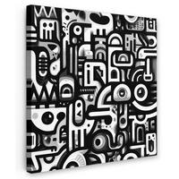 LEINWANDBILD Symbole - Abstrakt - Grafik - Schwarz Deko Groß 90x90 cm - Schwarz, Textil (90/90cm) - MuchoWow
