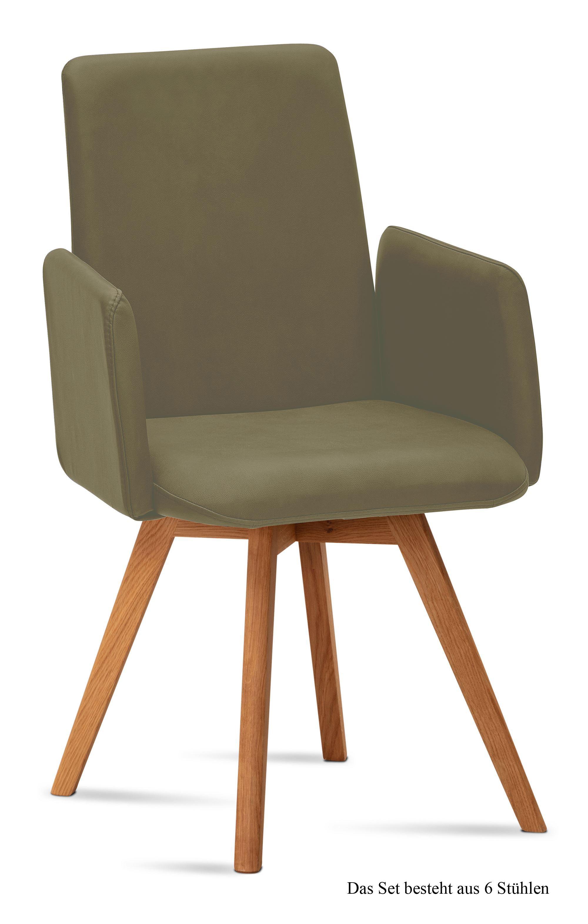 ARMLEHNSTUHL (6er-Set) Dilys 52x92x60 Eiche geölt/Olivgrün - Eichefarben/Olivgrün, Kunststoff (60/92/52cm) - 58aufmkessel
