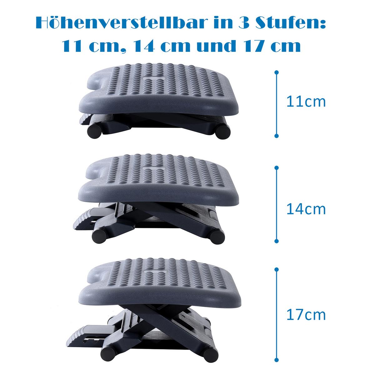 ERGONOMISCH Fußstütze Fußablage Fuß Stütze Relax Büro Neigung Höhe verstellbar - Dunkelgrau, Kunststoff (35/17/46cm) - HOMCOM