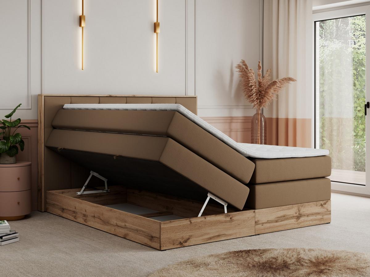 BOXSPRINGBETT VENETO KING 140/200 Braun Kunstleder - H4 - Braun, Holz/Textil (140/200cm) - MKS