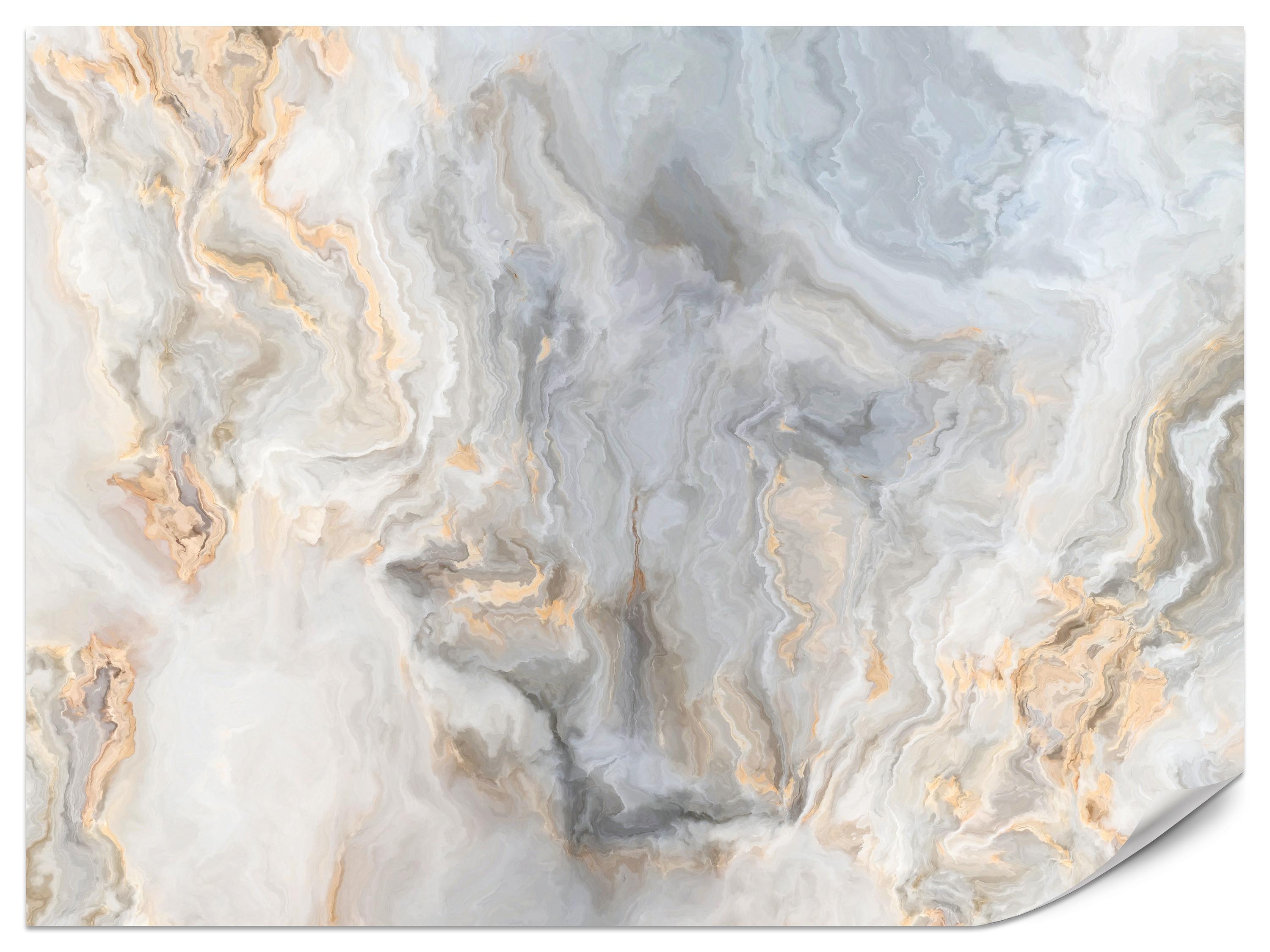 FOTOTAPETE für Küche Grauer Marmor Imitation Gold Adern 500x350 - Beige/Goldfarben, Papier (500/350cm) - Muralo