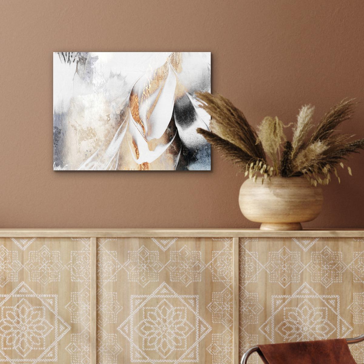 METALLBILD Luxus - Abstrakt - Gold - Weiß 40x30 cm - Goldfarben, Metall (40/30cm) - MuchoWow