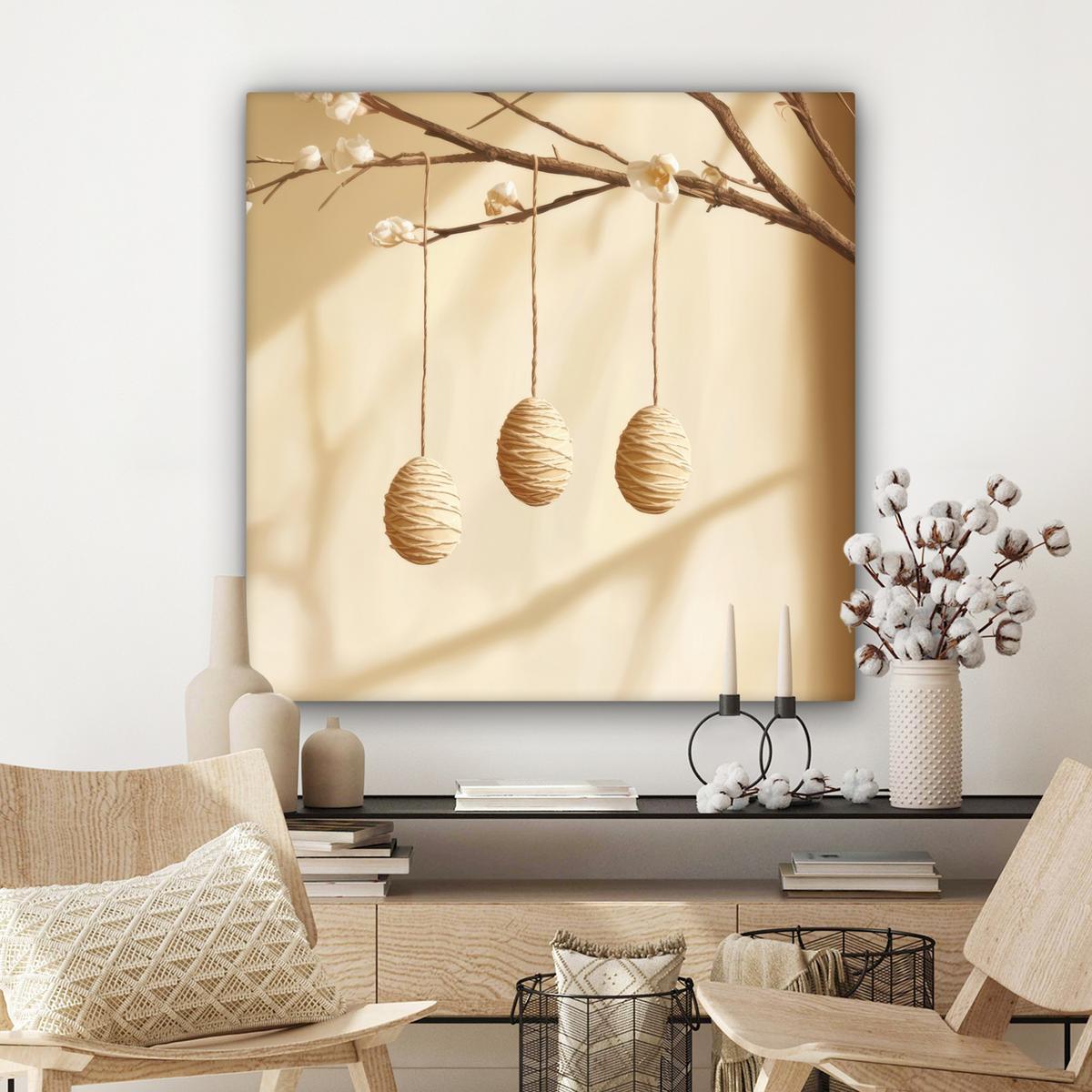 LEINWANDBILD Beige - Osterkuchen - Eier Deko Groß 90x90 cm - Beige, Textil (90/90cm) - MuchoWow