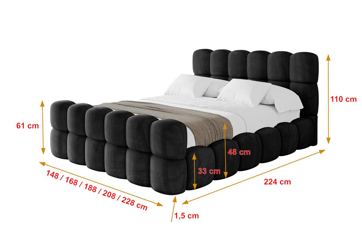 POLSTERBETT mit Bettkasten, Fußteil und Lattenrost, Bett mit Matratze H3/H4 - LEYA-Z 200x200 Schwarz - Schwarz, Holzwerkstoff/Textil (200/200cm) - ALTDECOR