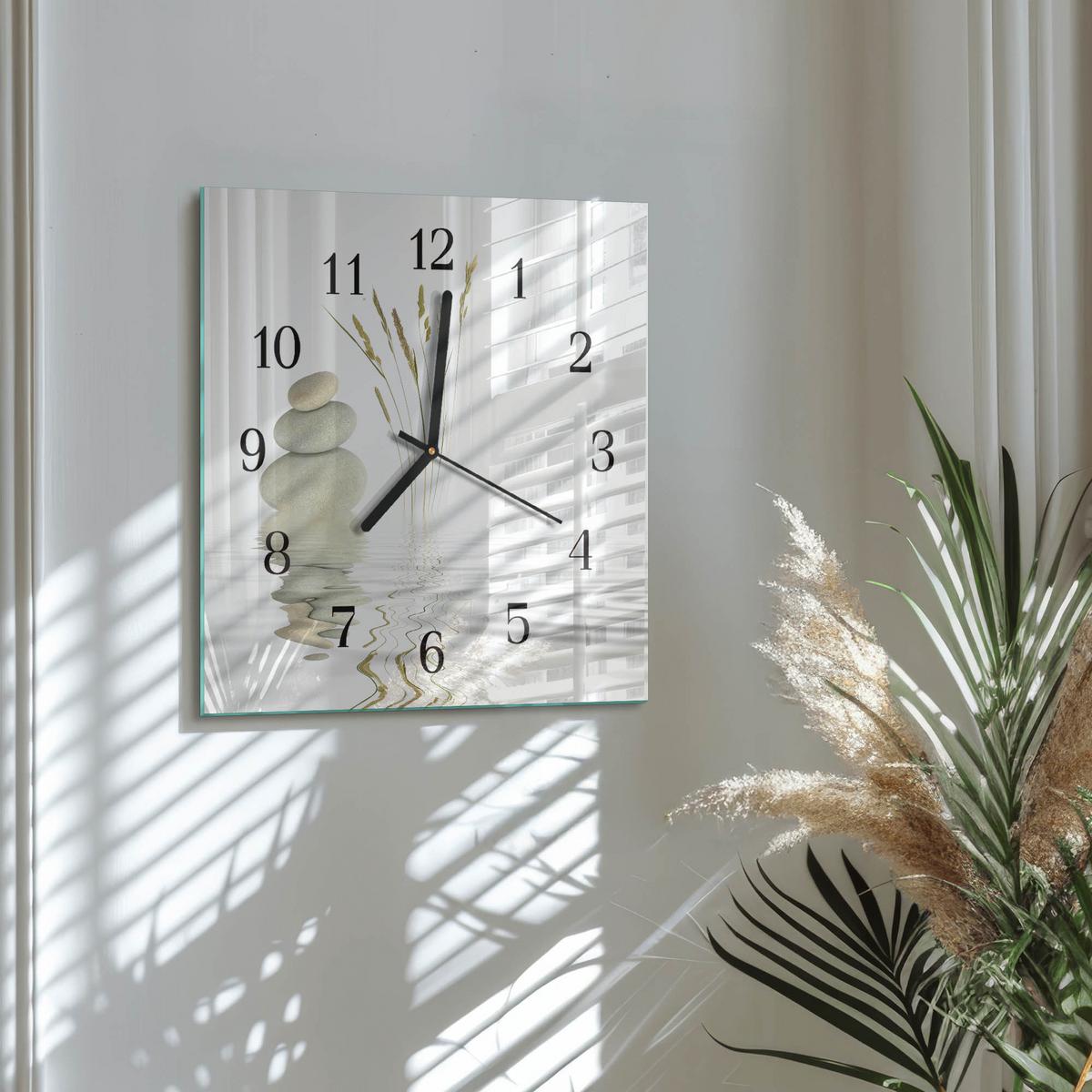 WANDUHR aus Glas 30x30 cm - Steine - Weiß, Glas (30/30/0.4cm) - TULUP