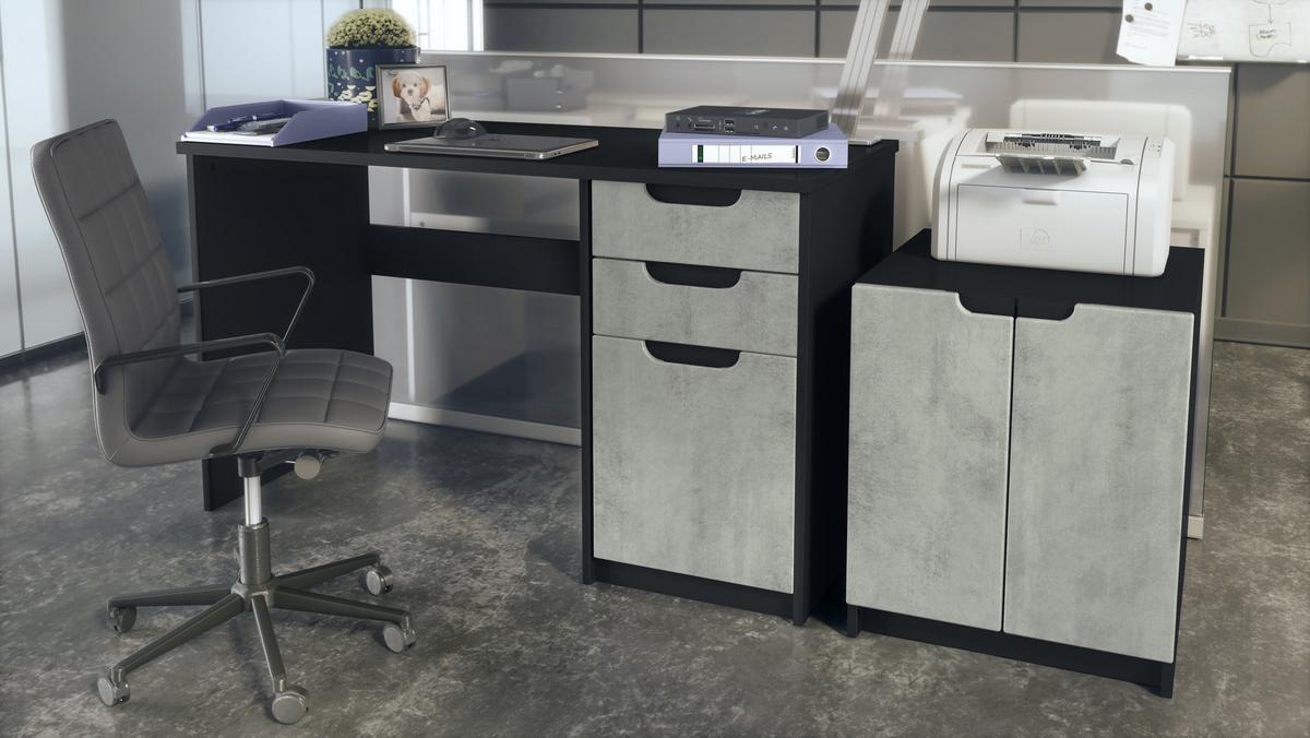 BÜROMÖBELSET Paris Beton Oxid Optik - Hellgrau, Holzwerkstoff (60/180/76cm) - Vladon