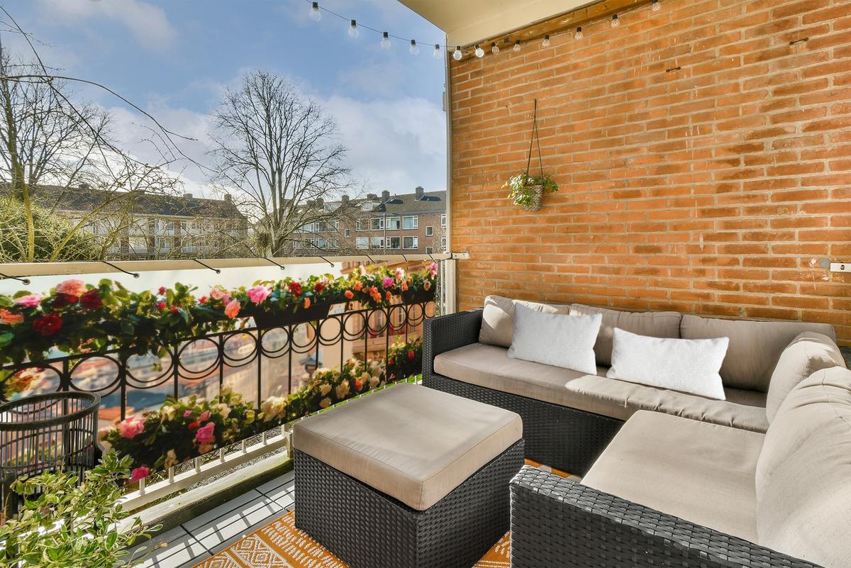 BALKON-SICHTSCHUTZ Blumen - Zaun - Stadtbild - Sommer Windschutz 300x100 cm - Pink, Kunststoff (300/100cm) - MuchoWow